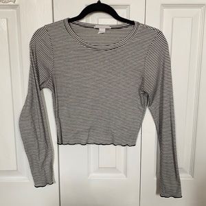 Black and white striped stretchy crop top